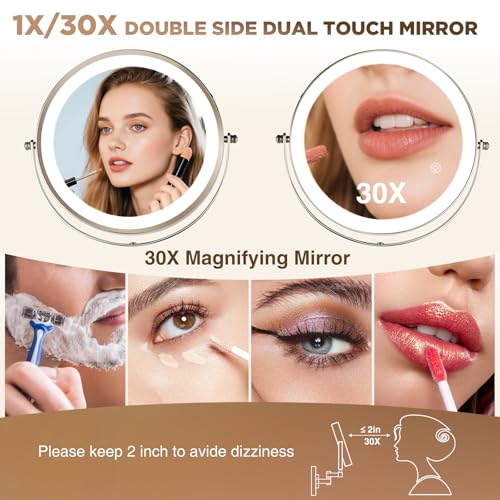Espejo de maquillaje montado en pared 30X con luces miniatura 4