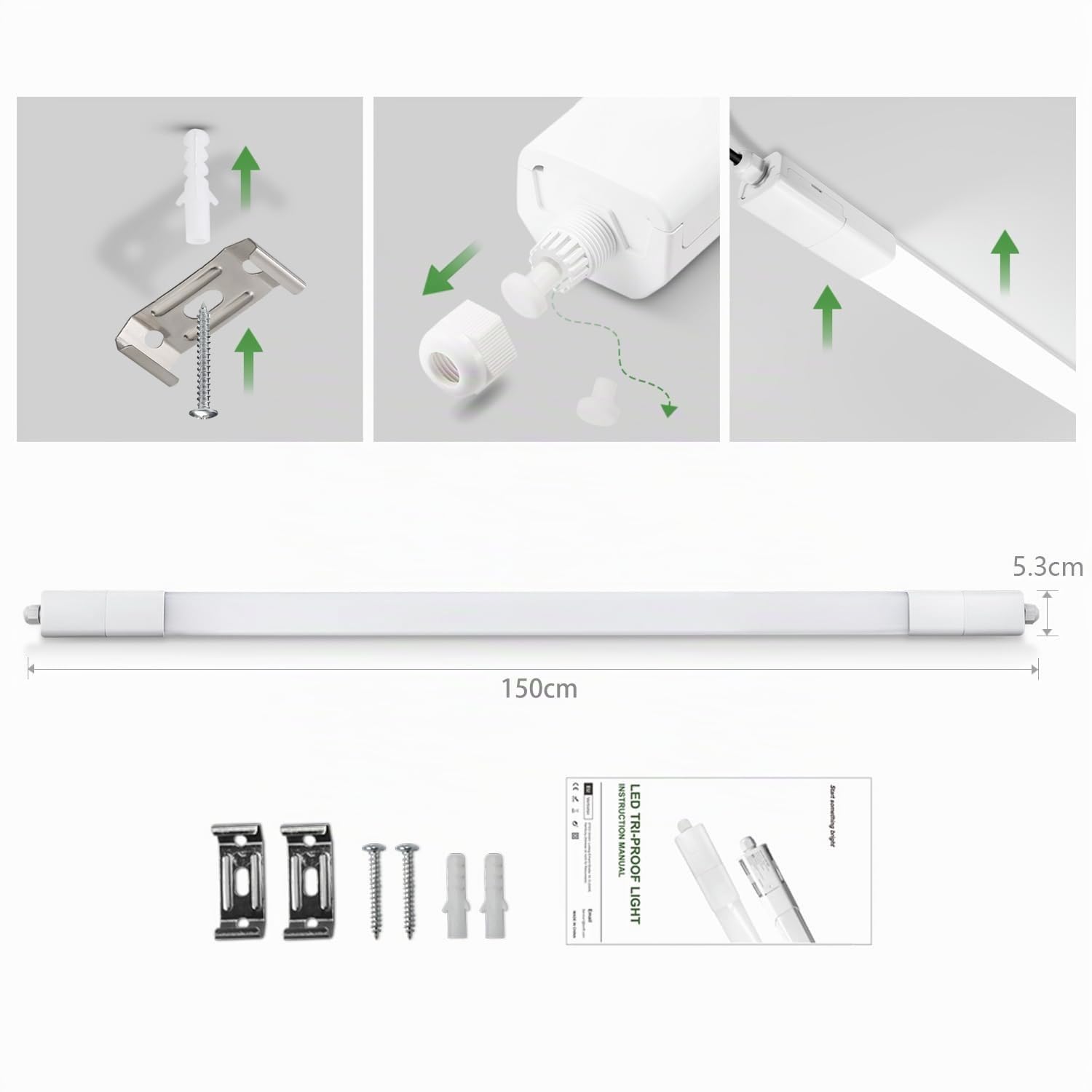 1 Stück LED Feuchtraumleuchte 150cm, Verknüpfbar Ultraslim 4000K LED Deckenleuchte Röhre [60W, 7000LM, IP65 Wasserfest] Feuchtraumlampe Wannenleuchte Werkstattlampe Garagelampe Kellerleuchte