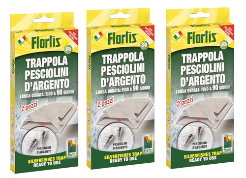 Flortis Trampa Pececillos de Plata. Kit 3 Unidades de trampas para pececillos Plateado. Desinfestación casa. Antipececillos de Plata. Cebo sin Veneno Listo para Usar. Eficacia Trampa hasta 90 GG