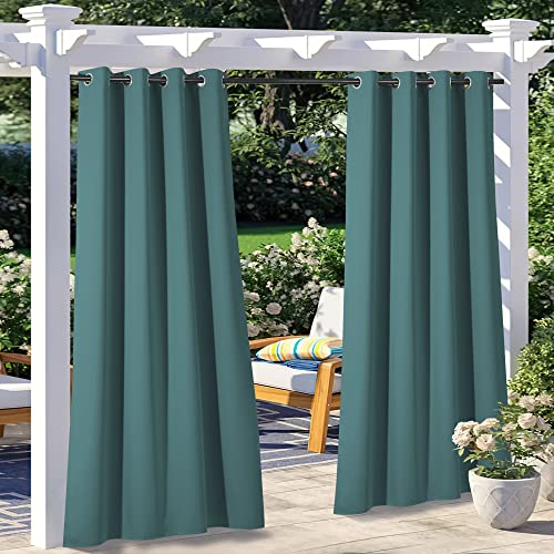 NICETOWN Patio Outdoor Curtain Waterproof, Thermal Insulated Rustproof Grommet Blackout Indoor Outdoor Gazebo Curtain/Drape for Outdoor Activity, Teal, 1 Panel, W52 by L84 Teal 52"W x 84"L (