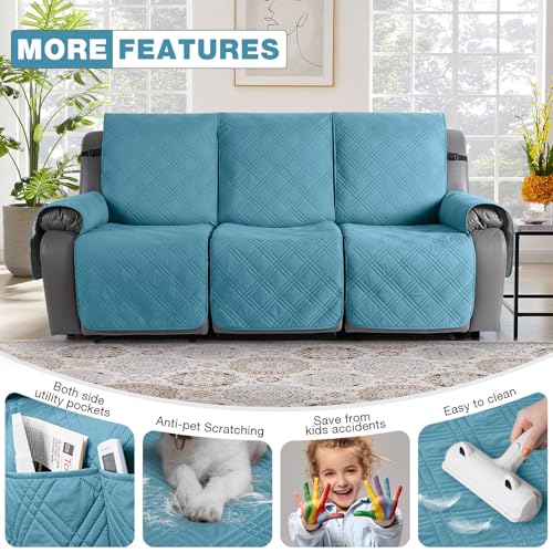 Image of TAOCOCO 100% Waterproof Recliner Sofa Covers 3 Seater Split Couch Covers for 3 Cushion Reclining Couch with Straps, Non Slip Reclining Sofa Covers Furniture Protector for Kids Pets(3 Seater, Sky Blue)