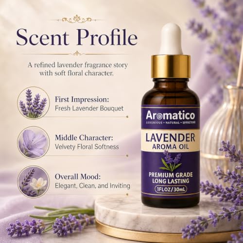Image of AROMATICO Lavender Diffuser Oil for Long-Lasting | Premium Home Fragrance Oil for Aromatherapy, Meditation & Concentration | Versatile Use in Diffusers, Air Fresheners 30ml