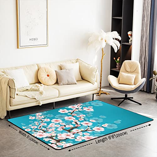 Loussiesd Sakura Area Rug Pink Cherry Blossom Living Room Rugs Ultra Soft Machine Washable Floral Rugs for Living Room Bedroom Indoor Floor Mat 150 * 200cm - Image 2
