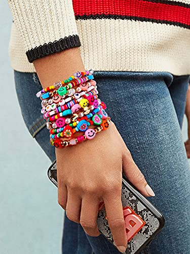Beaded Bracelet Set Stack Colorful Happy Face Charm Pearl Heishi Beaded Stretchy Bracelet Summer Beach Bracelet Jewelry2