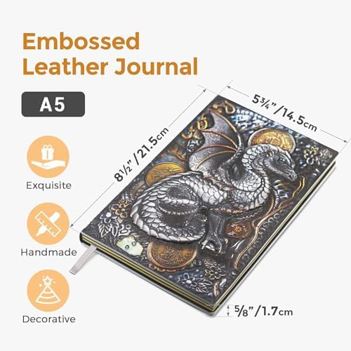 Leelavanti 3D Dragon Embossed Leather Journal Notebook β Vintage A5 DND Diary, 200 Pages, Travel Writing Notebook, Gift for Men Women 2