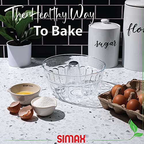 Simax Clear Glass Fluted Bundt Pan, Heat, Cold, And Shock Proof, Holds 1.4 Quarts (5.4 Cups), Made In Europe, Great For Small Ring Cakes, Puddings, Desserts, Monkey Bread, And More, Dishwasher Safe #TOP2