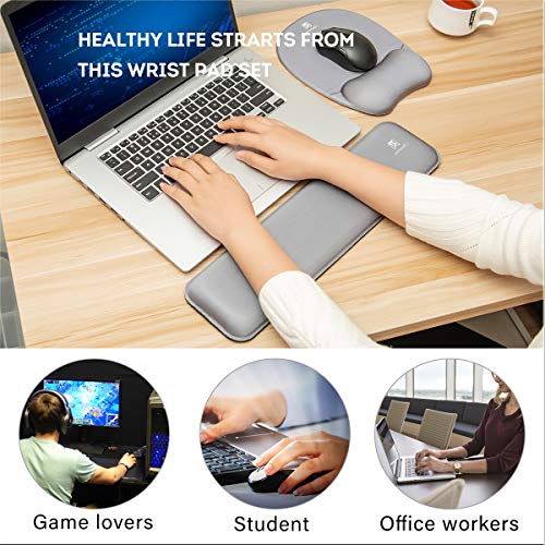 Memory Foam Set Keyboard Wrist Rest Pad & Mouse Wrist Rest Support,Ergonomic Design for Office,Home Office,Laptop,Desktop Computer,Gaming Keyboard - Gray