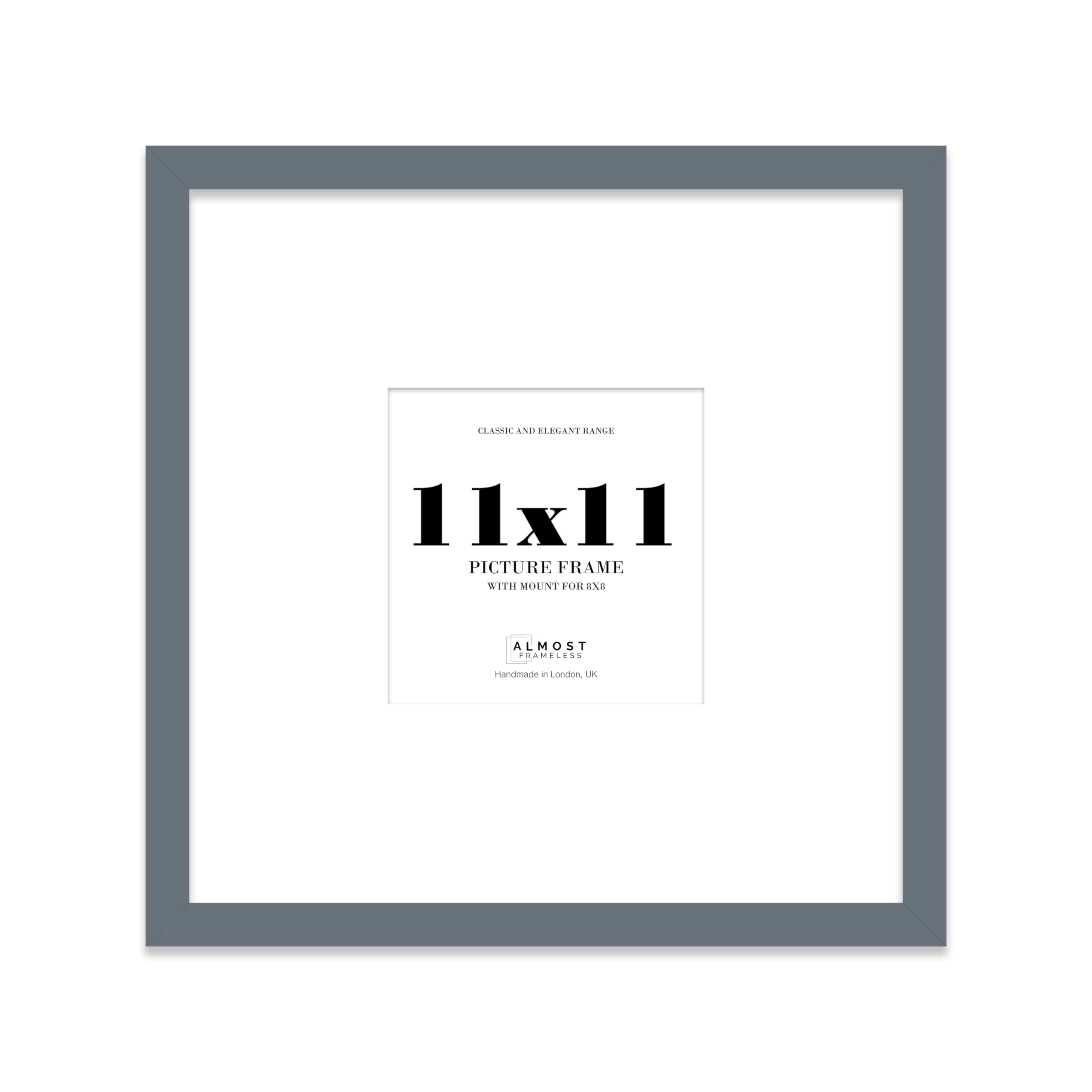 Almost Frameless 11x11 Square Picture Frame, Display Pictures 8x8 With Mat or 11x11 Without Mat, Wall Hanging & Free Standing Photo Frame, Grey, 1 Pack