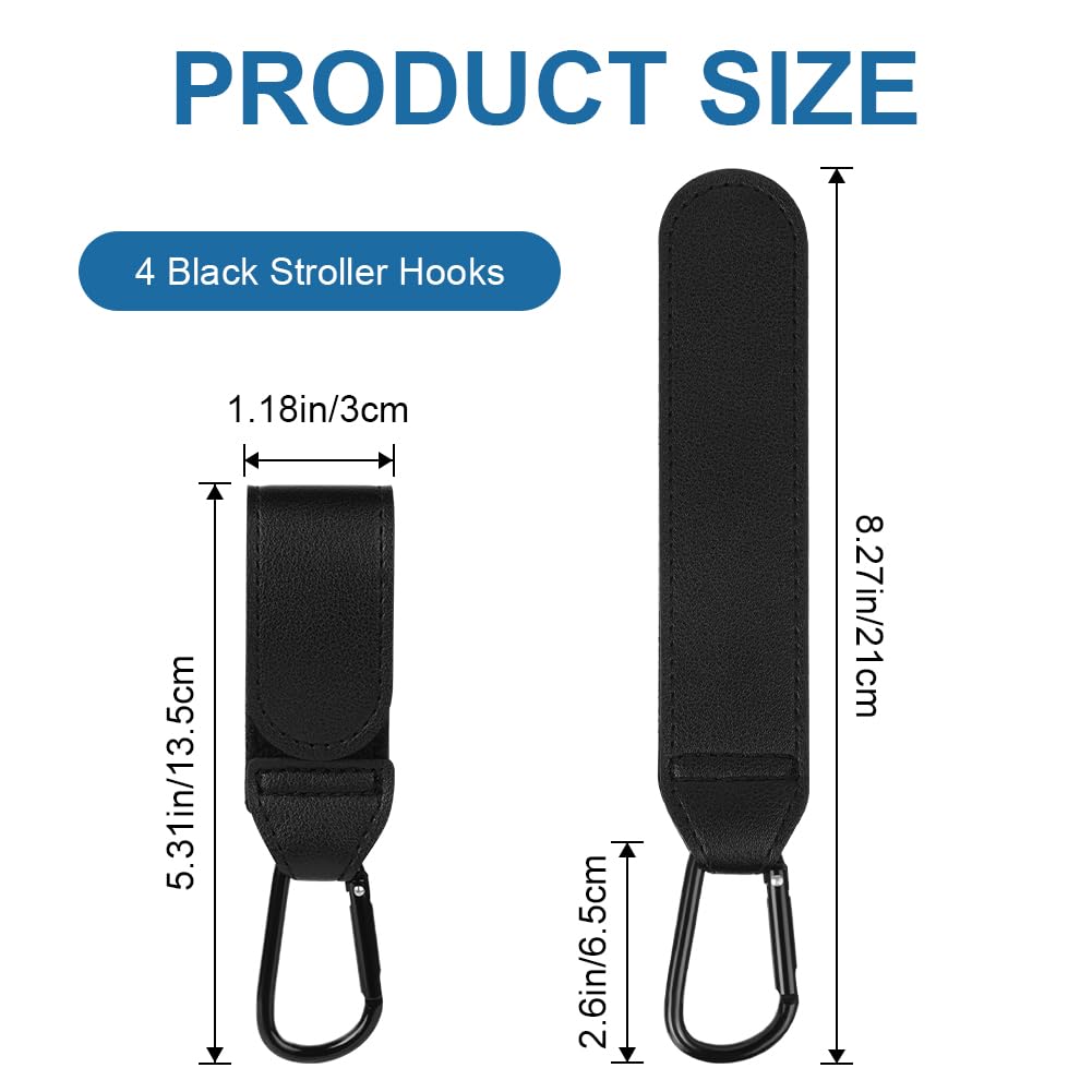 Ganci Passeggino Universali 4 Pezzi Nero Antiscivolo Fino a 5 kg Accessori in Pelle