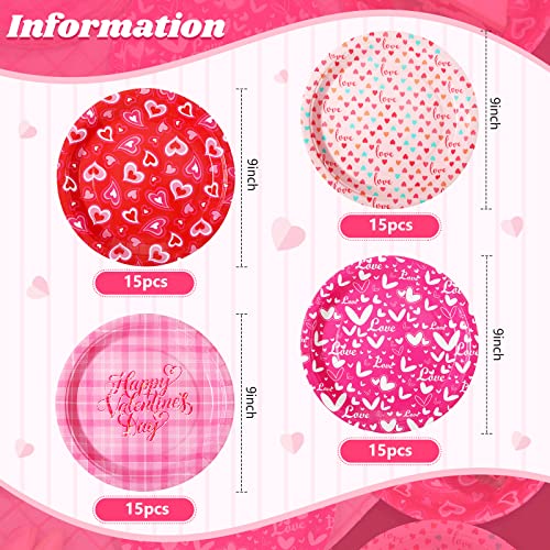 60 Pcs Happy Valentine's Day Dessert Plates 9 Inch Heart Valentines Paper Plates Disposable Party Plates Dinnerware Plates Decorative Dinner Plates For Birthday Wedding Party Dessert #TOP2