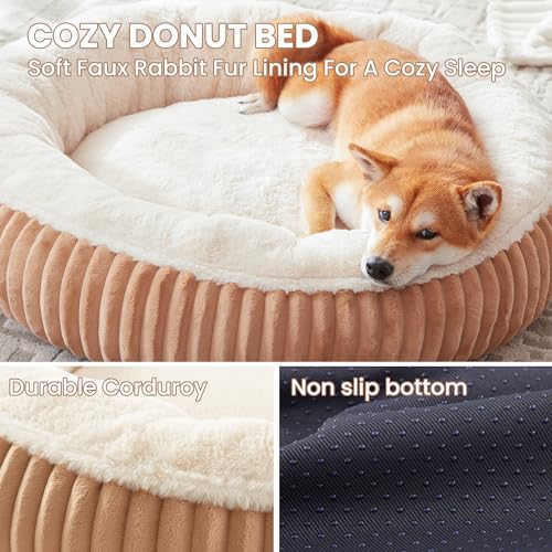 Image of 33 inches Donut Dog Bed for Medium Large Dogs,Calming Round Pet Bed with Removable Cover,Washable Milk Plush Faux Fur, Fits up to 50 lbs Pets(Mocha,M Plus)