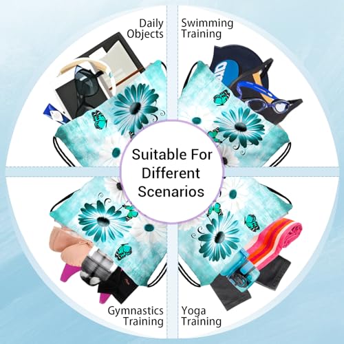 Image of Daisy Flower Butterfly Grip Bags for Gymnasts Green Drawstring Storage Pouch Bag for Outdoor Grip
