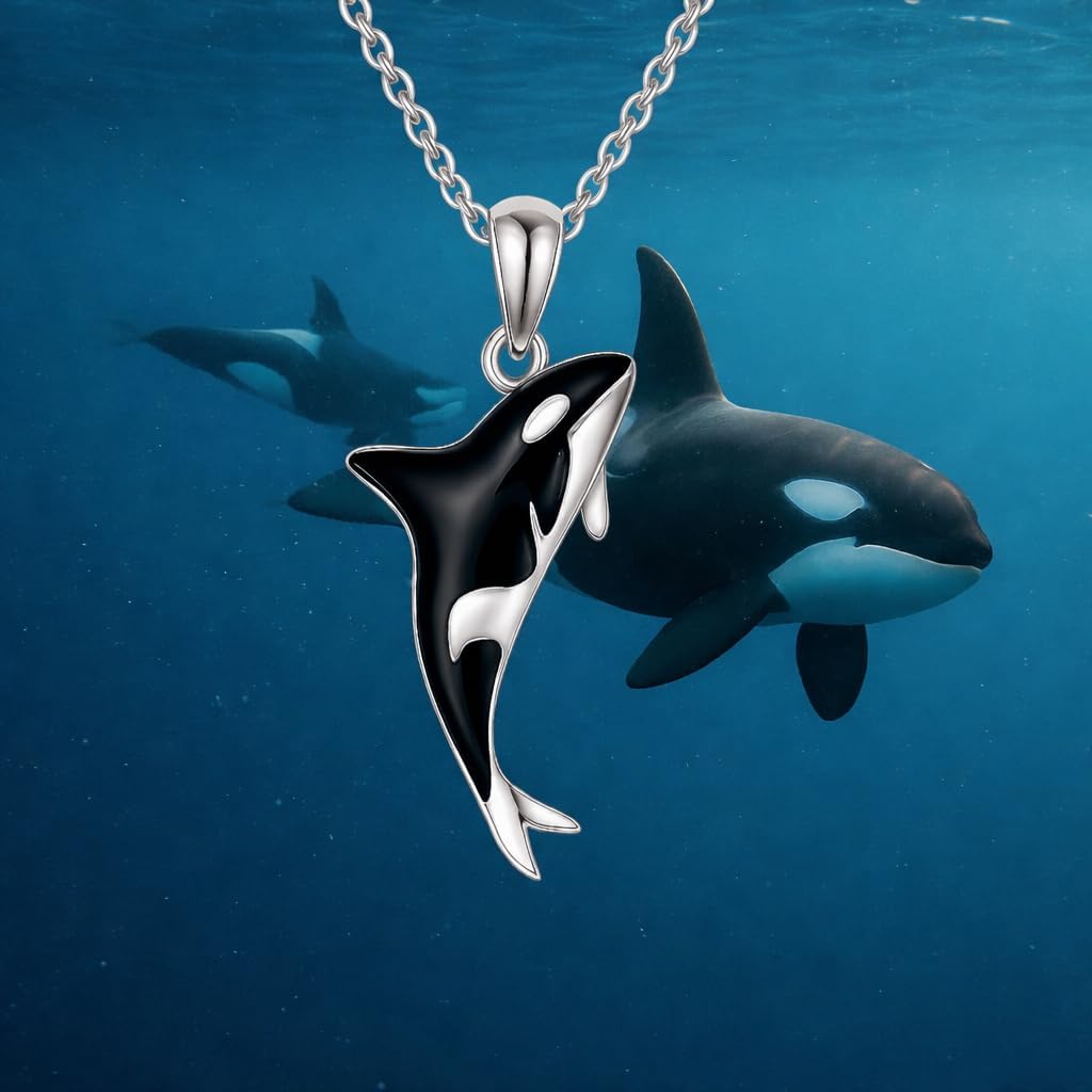 SUPAC Stainless Steel Silver Killer Whale Orca Whale Pendant Necklace, Black and Silver, Shamu Gift - Image 8