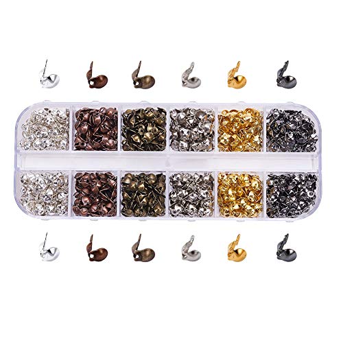 PH PandaHall 600pcs 6 Color Bead Tips Knot Covers, 8x4mm Metal Open Clamshell Fold-Over Bead Tips Knot Covers End Caps for Jewelry Making, Nickel Free