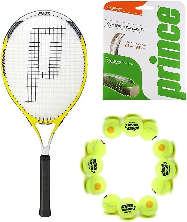 Prince Tennis Racket Deuce 25 with Prince-Stage 2-Orange-Std Tennis Ball 1 DOZ and Synthetic Gut with Duraflex 17
