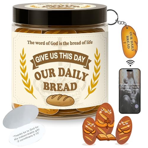 Our Daily Bread Bible Verse Jar with NFC keychain 60 Scripture Cards Valentines Day Gifts For Her Christian Gifts for Women Self Care Gift For Womens Bible Jar Religious Gift For Women