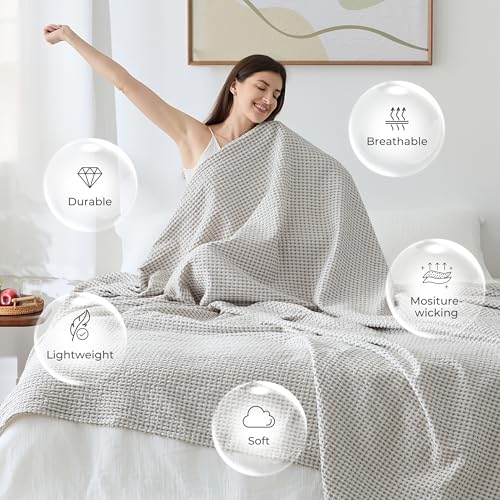 EGOHOME Manta Ligera de Algodón con Diseño Bicolor a Cuadros en Patrón Waffle miniatura 4