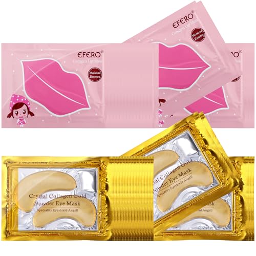 DELISOUL 40 Pack Collagen Crystal Lip Masks Gold Under Eye Masks Set Natural Moisturizing Gel Anti-Aging Anti Chapped Hydrating Reducing Puffiness Dark Circles Wrinkles Lip Eye Pads for Women and Men