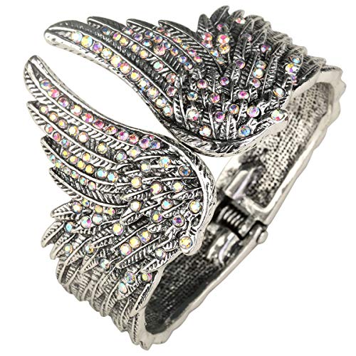 YACQ Women's Guardian Angel Wings Hinged Bangle Bracelets Fit Wrist Size 6.5 to 7.5 inch - Lead & Nickle Free - Women Girls Biker Jewelry - Costume Accessories