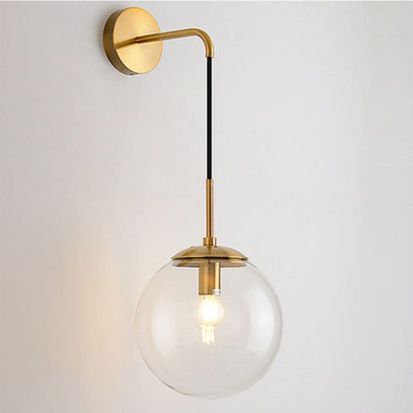 EKSED Lámpara de pared - Aplique de cristal para interior con accesorios de metal dorado y casquillo para bombilla E27 para dormitorio, salón, comedor