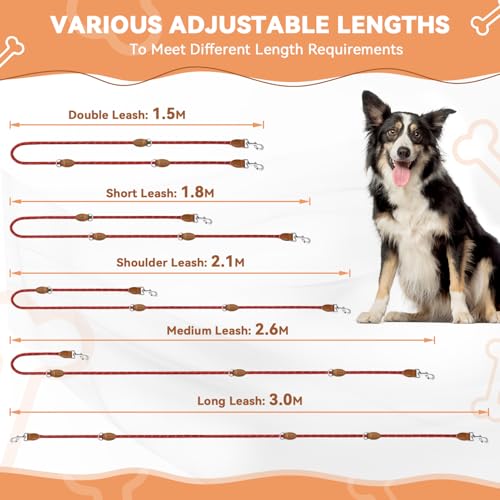 Hundeleine 3 M Verstellbare Schleppleine für Mittel- & Großhunde(20-60kg), Reflektierende Freihandleine mit 2 Karabiner, Doppelleine aus Robustem Nylon, 200 kg Extreme Kraft