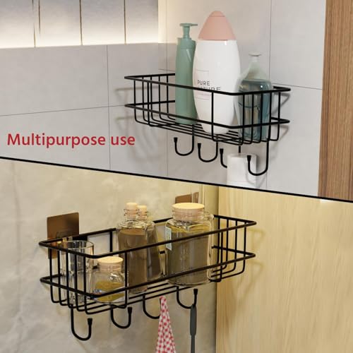 Image of BENAVJI Drill Free Corner Shelf for Bathroom Wall Bathroom Organizer Without Drill Kitchen Rack (1, 4 Hook Shelf)