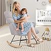 Aunekiv Silla Mecedora de Lactancia y Relax Tapizada de Peluche con Patines de Madera, Silla Balancín Cómoda con Reposabrazos para Salón, Dormitorio y Habitación de Bebé, Gris #4