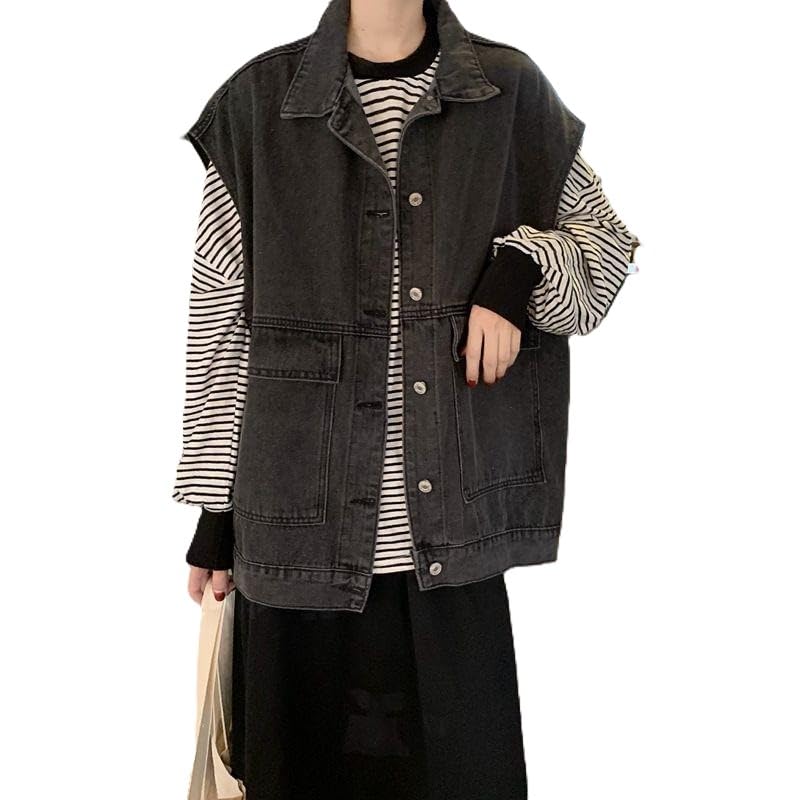 EMMIOL Denim Vest Women, Baggy Streetwear Jean Vest Top with Pockets, Vintage Y2k Sleeveless Jacket, 2025 Womens Trendy