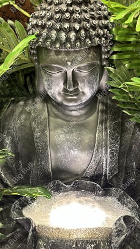 Image of Big Kamal White Buddha Fiber Indoor Outdoor Fountain with Led Lights for Home Decor and Office Decoration Or Gifting (72 x 66 x 114 cm) (Big Lotus Buddha Antique Brown)