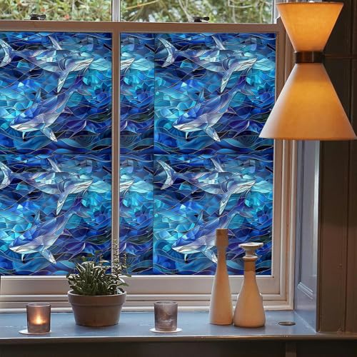 Vinilo decorativo para ventana estilo vitral azul 40x300 cm miniatura 3