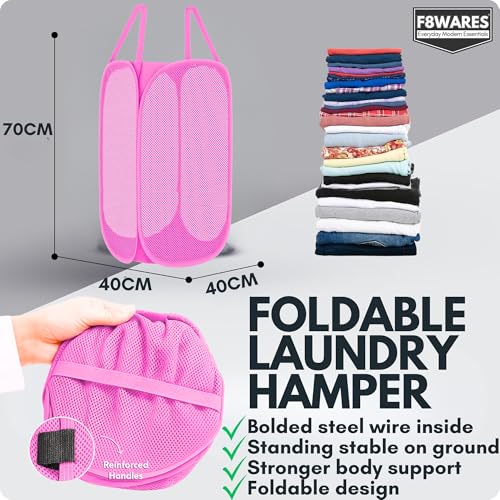 Image of F8WARES 2PK 75 Litres Nylon Mesh Foldable Laundry Basket for Clothes - Odourless Breathable Laundry Bag for Clothes with Carry Handles - Kids Toy Baskets For Storage & Dirty Cloth Basket Hamper Pink