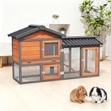 Chicken coop, Chicken Run,Small Wooden Duck Coop Outdoor 2-Tier Hen House All Weather Used Poultry Quail Cage Rabbit Pet Hutch House with Ramp for Small Animals-Expandable Design (Brown with Black)
