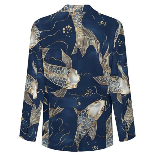 Japanese Fish Gold Navy Blue Classic Suits Blazer for Men Business Tuxedo Jacket Sport Coat Two Buttons4