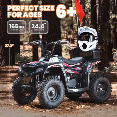 Image of XW-A19 40CC Four Wheeler 4-Stroke Gas Powered ATV Quad for 6+, Kids 4 Wheeler with Parental Speed Control, 15 MPH Max, 165 lbs Capacity, Pull Start, LED Headlight and Rear Storage Box (Flag02)