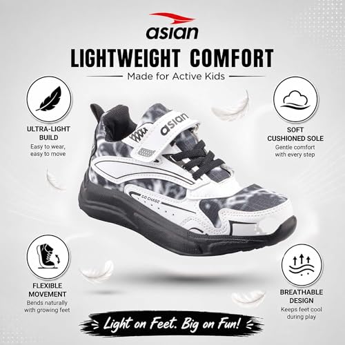 Image of ASIAN Boomer-05 Kids Sports Shoes with Velcro Strap | Lightweight Comfortable Stylish Shoes for Boys & Girls | Durable Grip Sole Casual Running Shoes