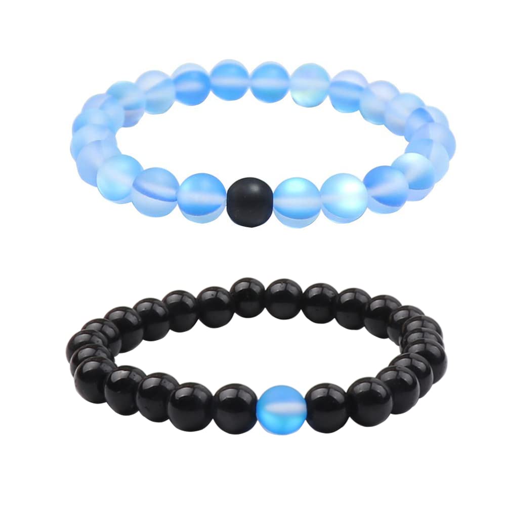 KSQSLong Distance Bracelets For Couples, His And Hers Black Onyx Turquoise Forever Stone Bead Bracelet For Lovers, Crystal Healing Gemstone Bracelet For Woman Man(2pcs)