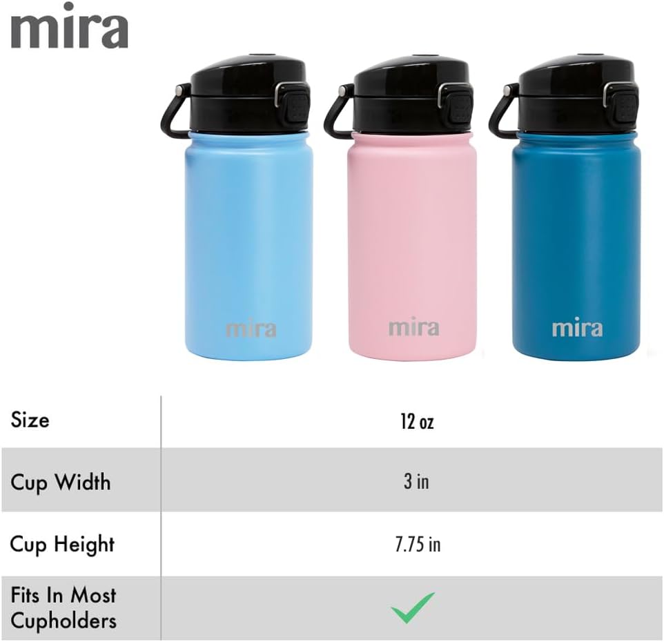 MIRA 12 oz Water Bottle with Spout Lid – Small Portable Vacuum Insulated Stainless Steel Thermo Flask for Travel, Hiking, Gym - Rose Pink - Image 7