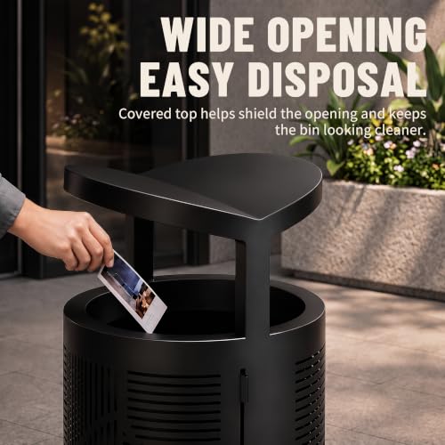 Image of 10.8 Gallon Commercial Outdoor Trash Can with Lid (Matte Black)