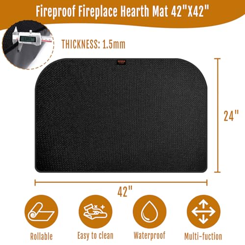Fireplace Hearth Rug, 42 X 24 inches Fireproof Fireplace Mat, Silicone and Fiberglass Black Fire Resistant Pad for Kitchen Wood Stove Floor Protector Indoor Outdoor - Thumbnail 3