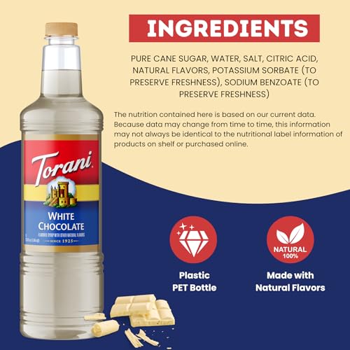 Image of Torani White Chocolate Syrup 1L with Pump - Lattes & Mochas