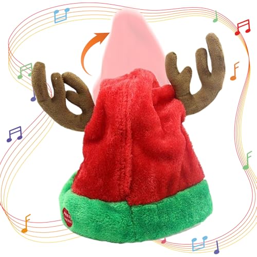 CAKEEYUM Elektrisk julhatt sjungande och dansande jultomte julhatt interaktiv söt komfort för karneval fest kostym rekvisita renhorn elektrisk, tomtemössa vuxen