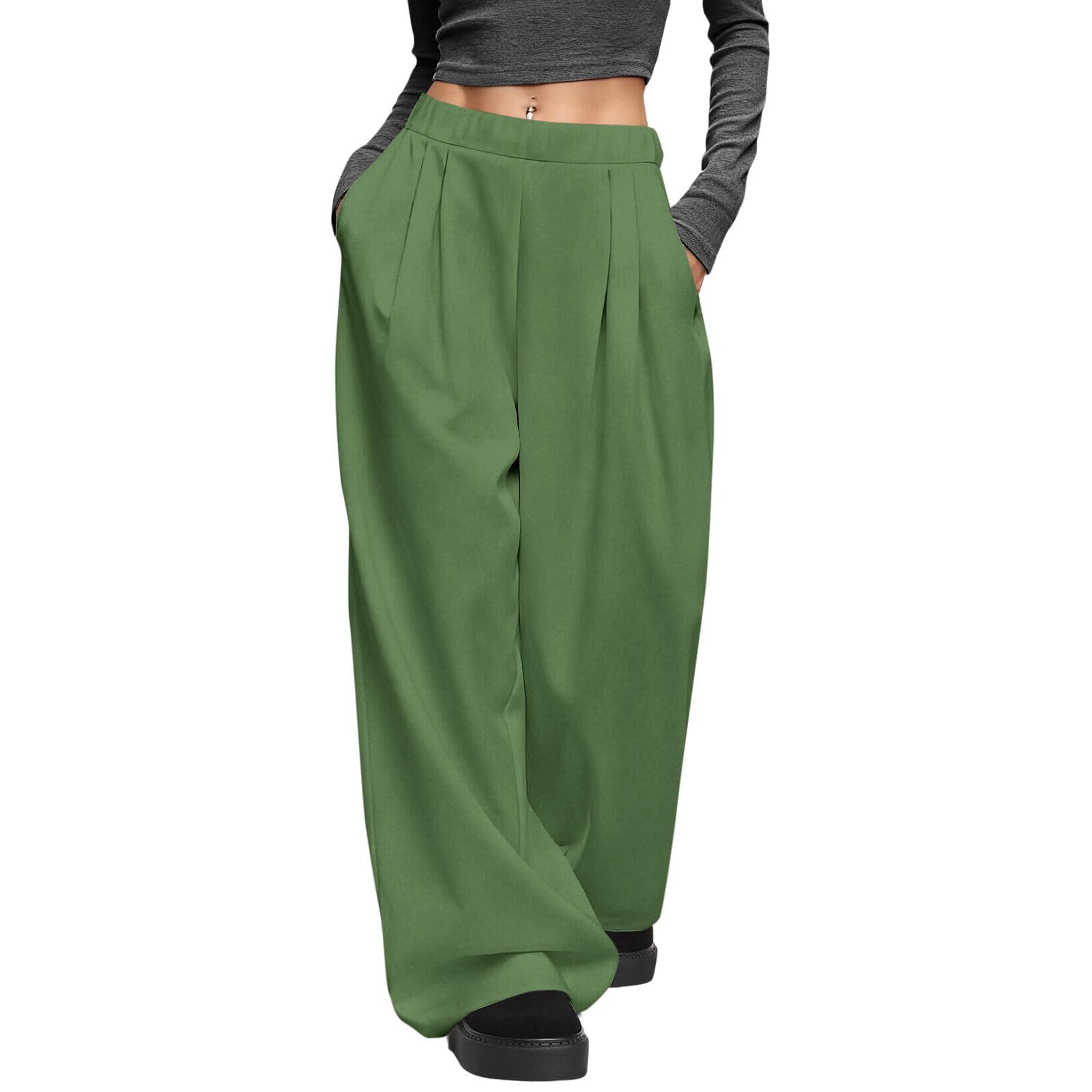 Palazzo Pants for Women Elastic High Waisted Wide Leg Pleated-Front Pant Relaxed Fit Casual Comfy Trouser with Pocket