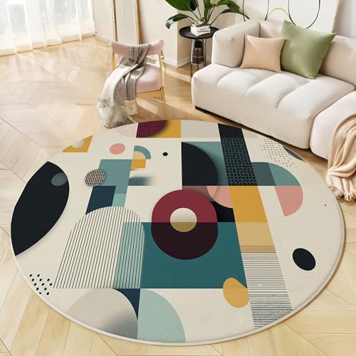 Tapis rond triangles anti-perte et lavable pour chambre à coucher