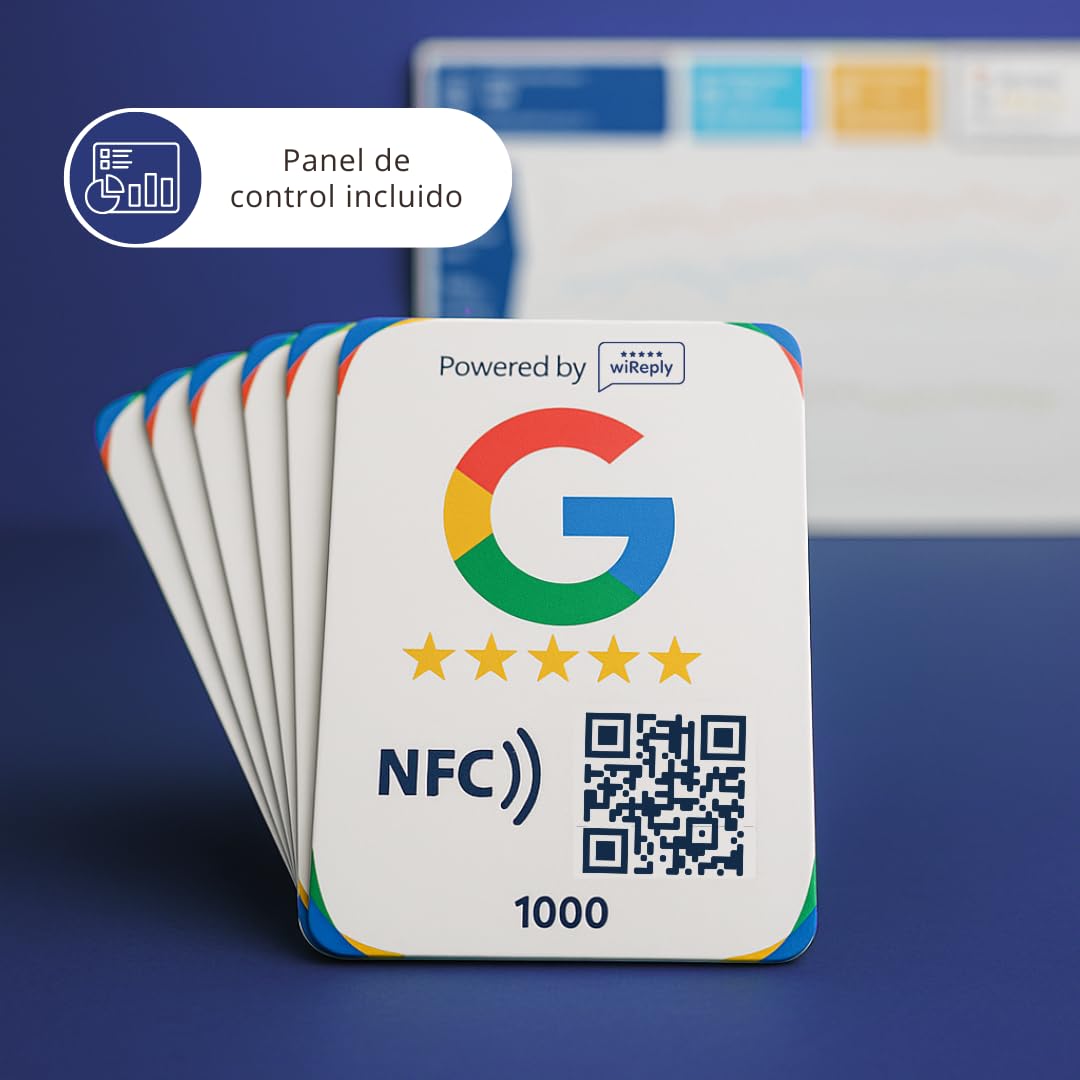 Tarjeta NFC y QR para conseguir Reseñas de Google | Compatible con Android y iPhone | Pack 5 Tarjetas | 1 mes Gratis wiReply