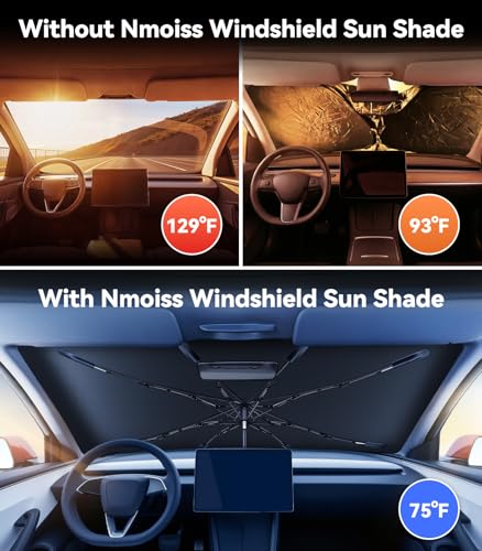 [2026 Upgraded] Nmoiss Windshield Sun Shade Umbrella for Ram - [Vinyl Coating Heat Shield] Protect Car from Sun Rays & Heat Damage Keep Cool and Protect Interior, Spring Structure Edge
