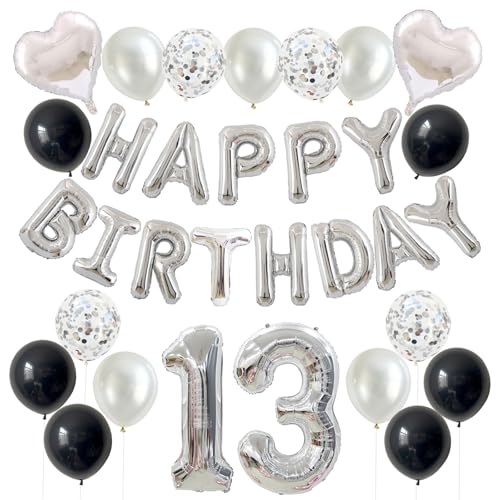 HAPPY BIRTHDAY 誕生日 バルーン 風船 飾り 付け セット 13歳 数字 バルーン シルバー ハッピーバースデー 誕生日 デコレーション 男の子 女の子 パーティー 飾り
