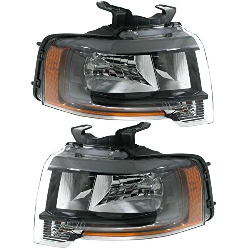 Headlight Set Compatible with 2015-2017 Ford Expedition With Complex Reflect Blacked Out 2Pc