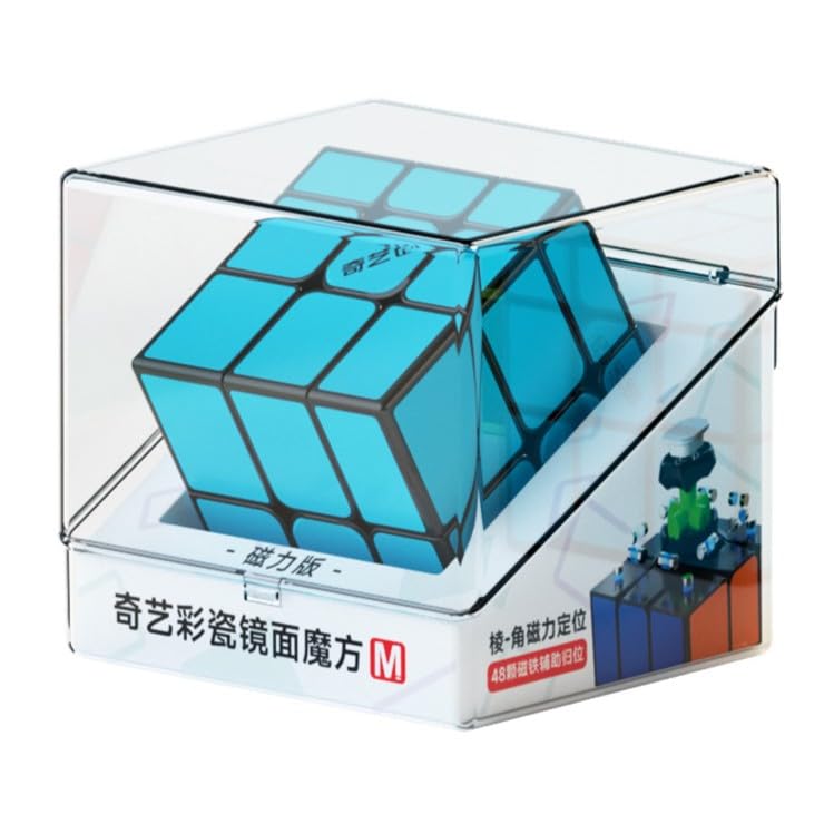 Image of QiYi Mirror Magnetic Tiled 3x3 Speed Cube - Mirror Blocks Puzzle with Factory-Installed Magnets, Durable Tile Finish, Smooth Turning - Fun Shape Mod for Cubers & Collectors (Blue)