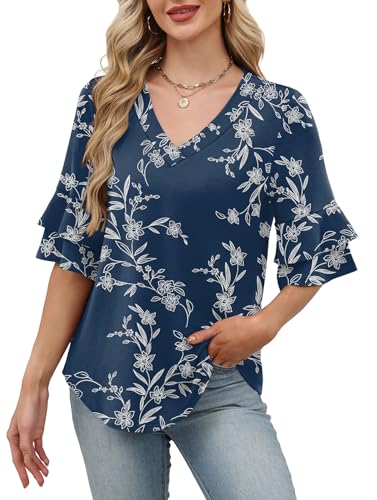 Image of OFEEFAN Spring Tops for Women Boho Shirts Fashion Clothing Cute 3 /4 Length Sleeve Blouses Dressy Casual Summer Outfits