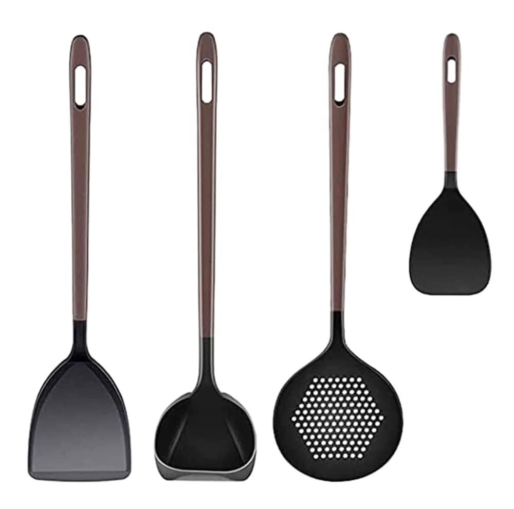 4-teiliges Küchenutensilien-Set aus Silikon, Küchen-Kochutensilien-Set mit Halter, Silikon-Utensilien-Set mit Holzgriff, hitzebeständig, Küchenwerkzeug-Geschenk